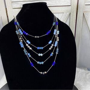 Dillard’s Layered Beads Fashion Necklace Blue Silver